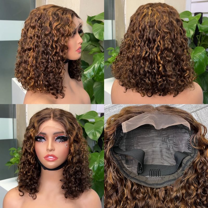 Water Wave 5x5 Double Drawn Transparent Lace Closure Bob Wig - 图片 5